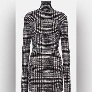 Norma Kamali Chocolate Glenn Plaid Tweed turtleneck